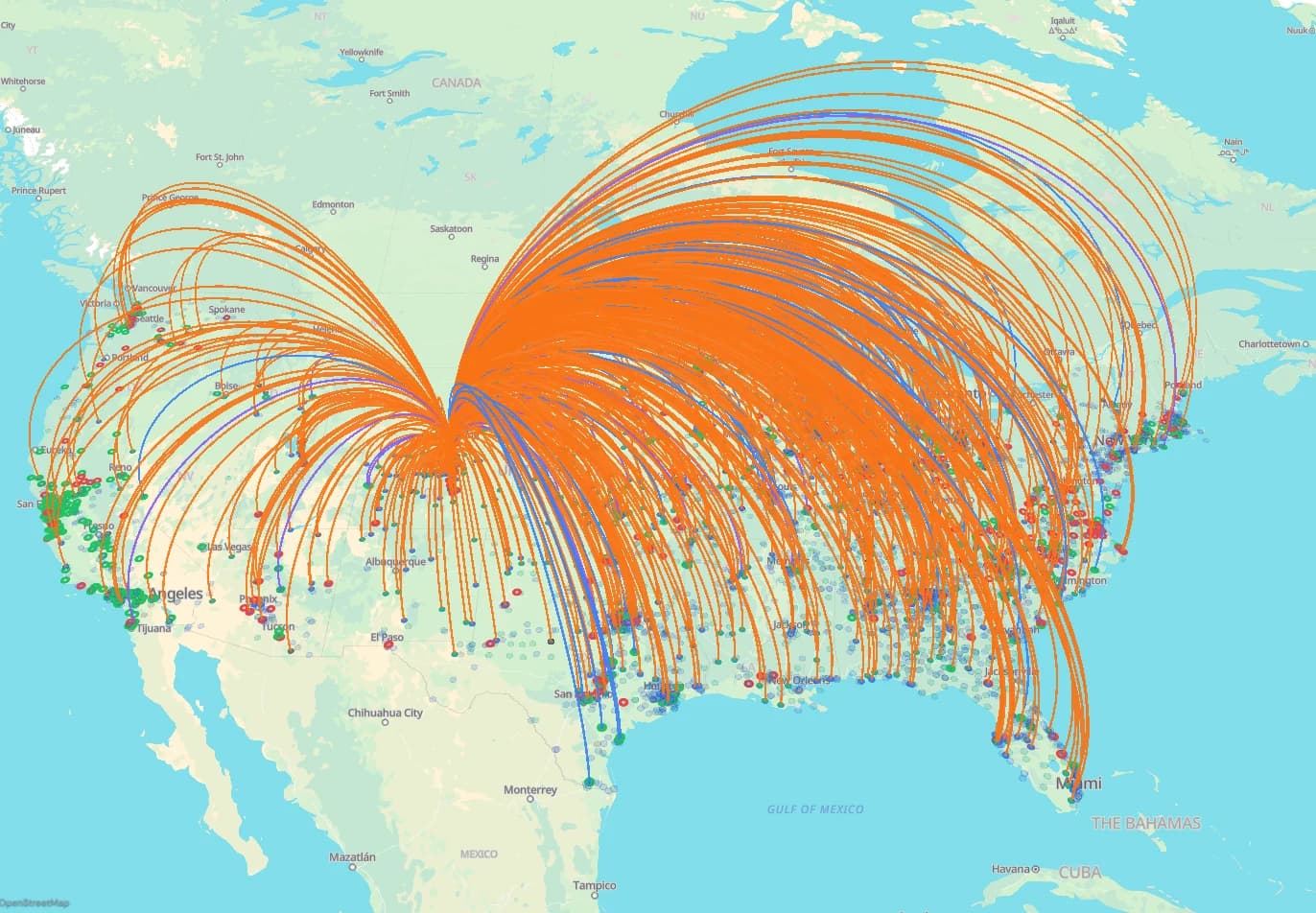 Network map of the agencies that can search Windsor Police Department's Flock data, drawn as arcs across the United States